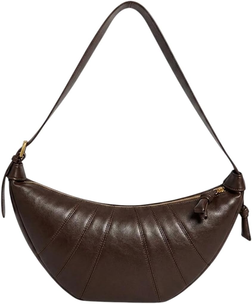 Croissant Bag Slouchy PU Leather Shoulder/Sling Bag for Women in Coffee