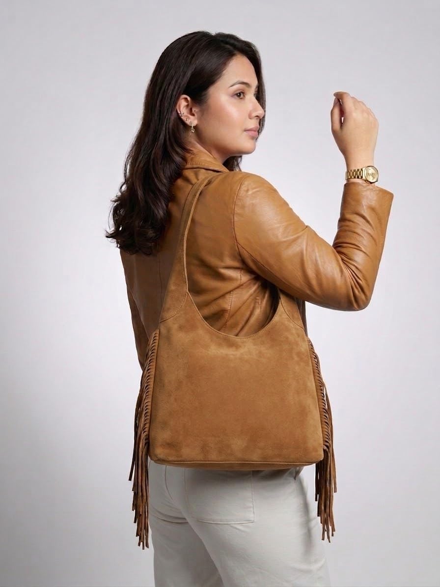 Suede Fringe Hobo in Camel — photo 2