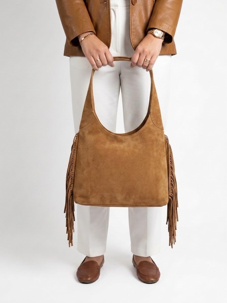 Suede Fringe Hobo in Camel — photo 4