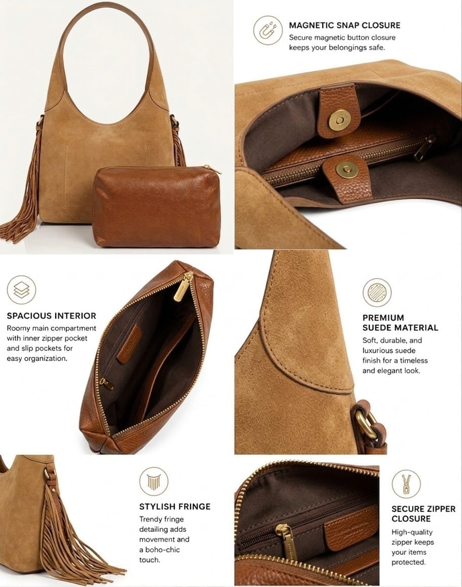 Suede Fringe Hobo in Camel — photo 5