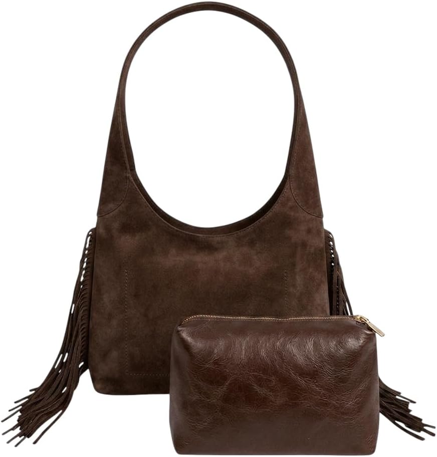 Suede Fringe Hobo in Coffee