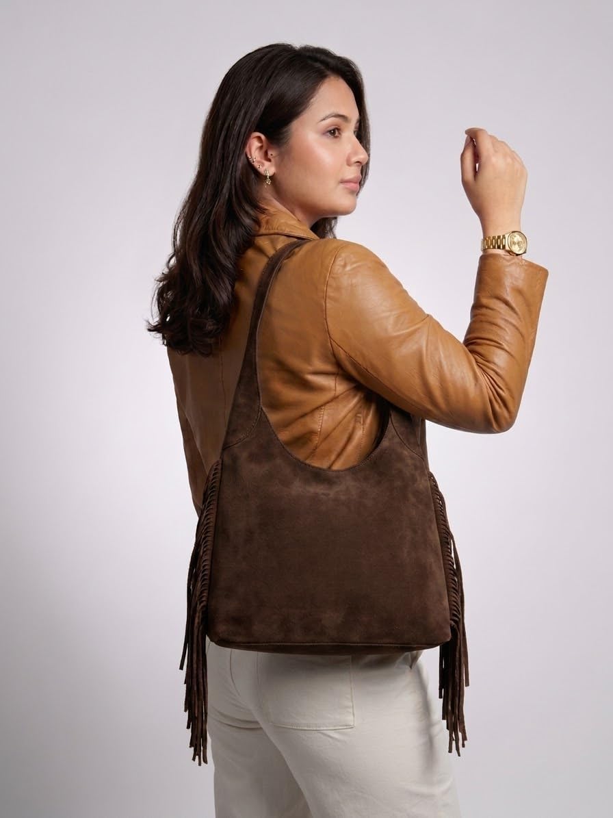 Suede Fringe Hobo in Coffee — photo 2