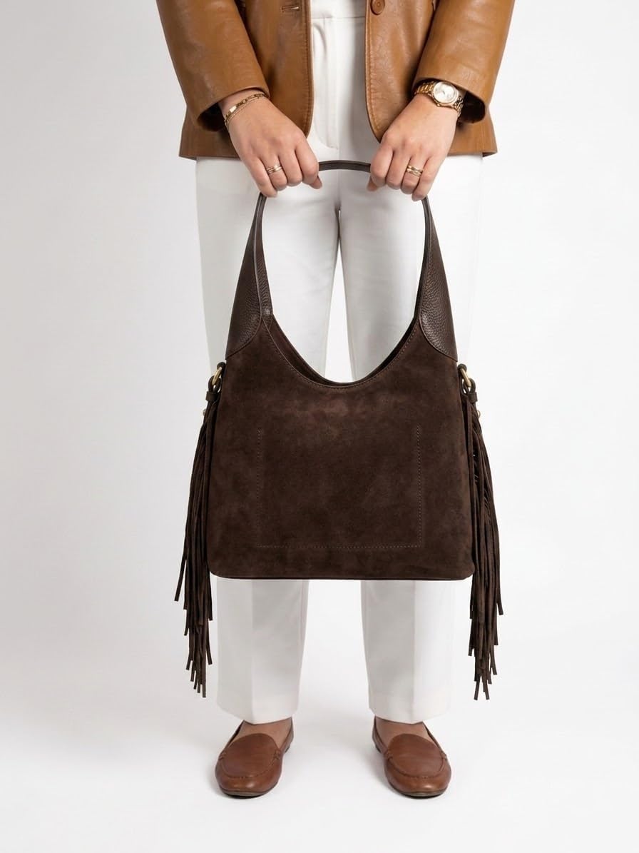 Suede Fringe Hobo in Coffee — photo 4