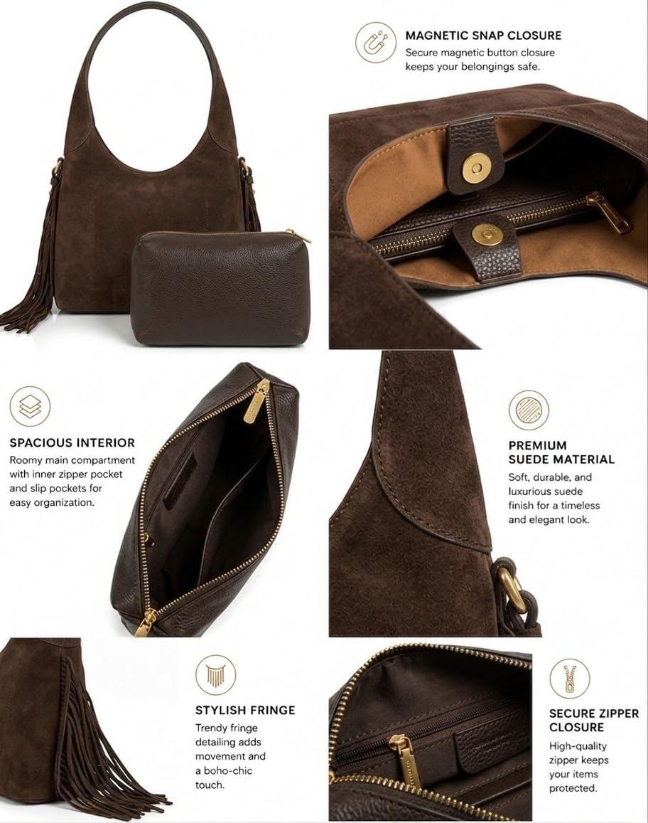 Suede Fringe Hobo in Coffee — photo 5