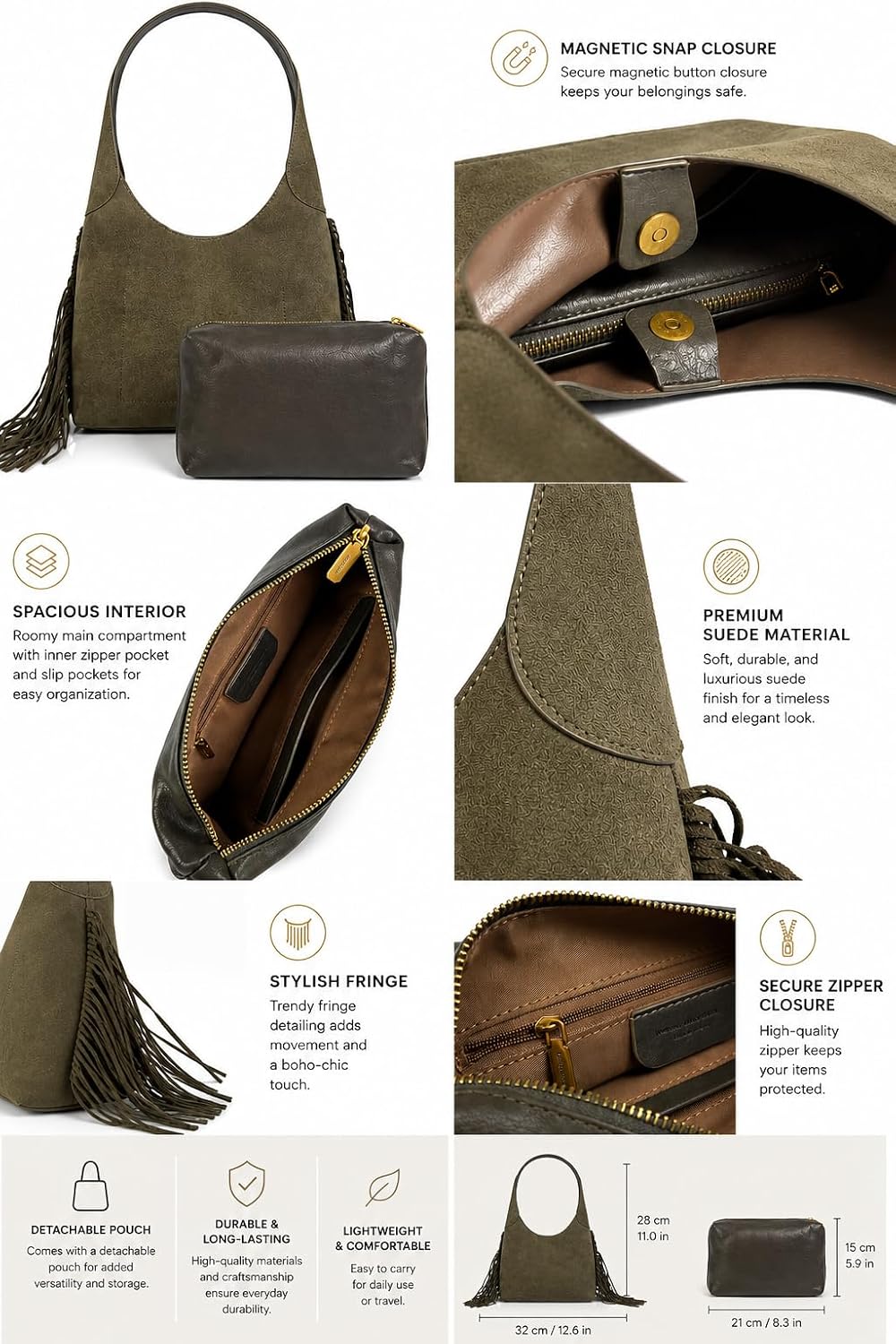 Suede Fringe Hobo in Olive — photo 5